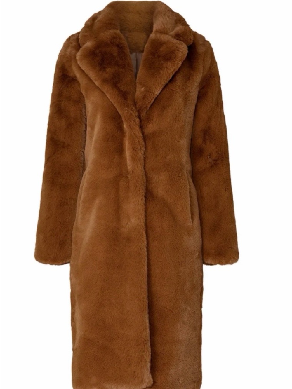 Apparis Brown Faux Fur Long Pea Coat